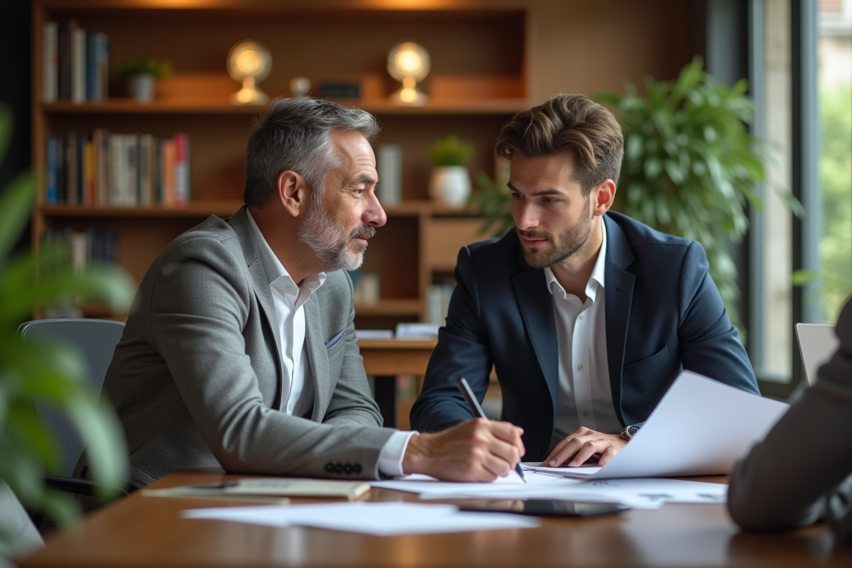 Homme discutant avec un collègue dans un bureau moderne