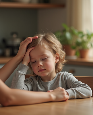 Enfant soutenu par un parent dans la cuisine