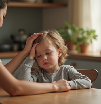 Enfant soutenu par un parent dans la cuisine