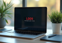 Écran d'ordinateur portable affichant une erreur L1109 en gros plan