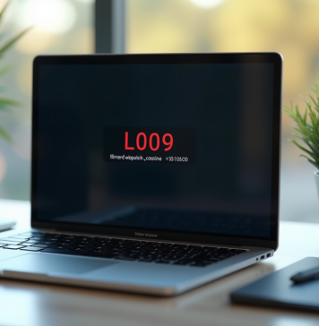 Écran d'ordinateur portable affichant une erreur L1109 en gros plan