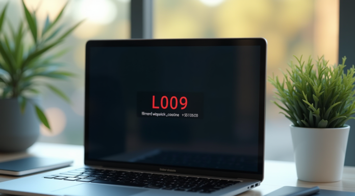 Écran d'ordinateur portable affichant une erreur L1109 en gros plan
