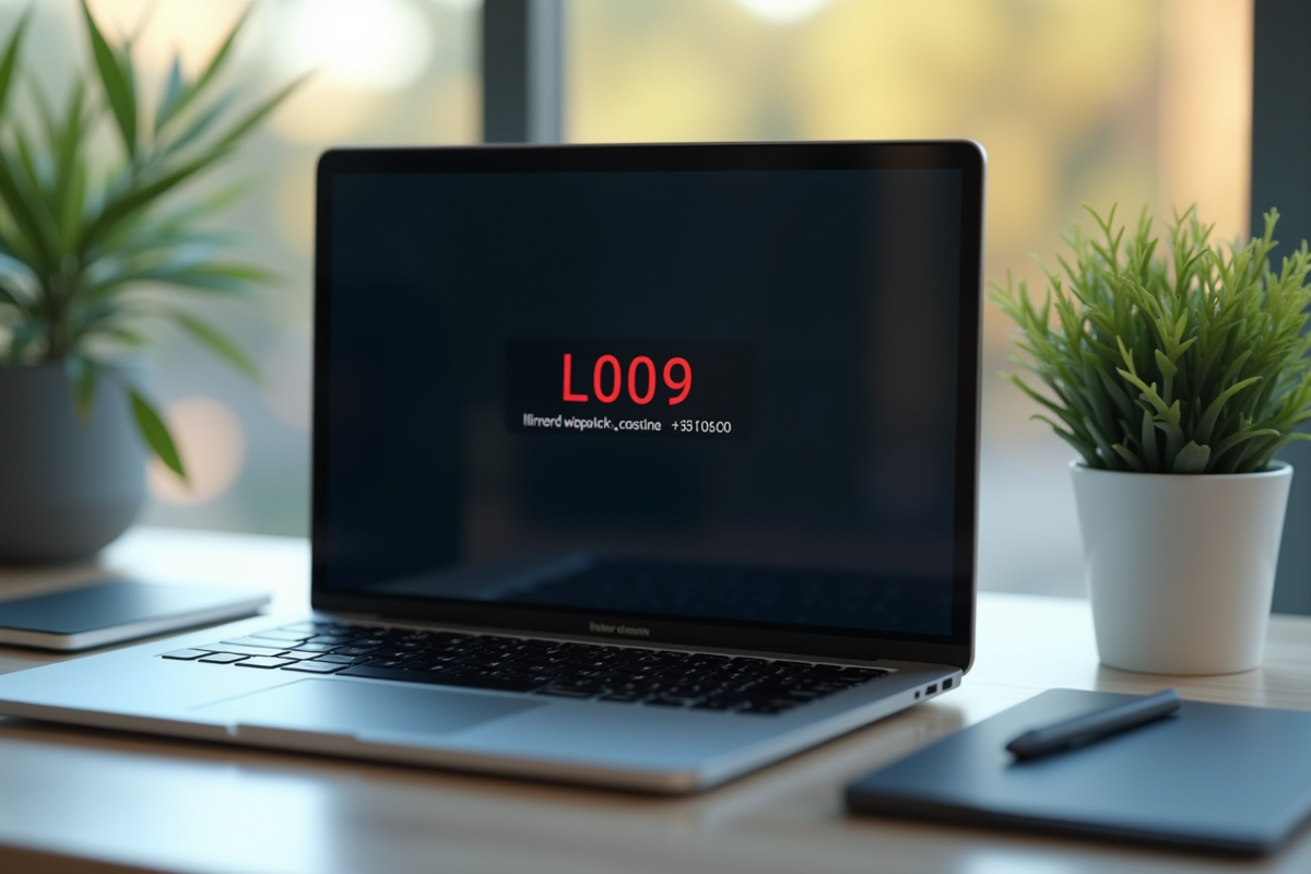 Écran d'ordinateur portable affichant une erreur L1109 en gros plan