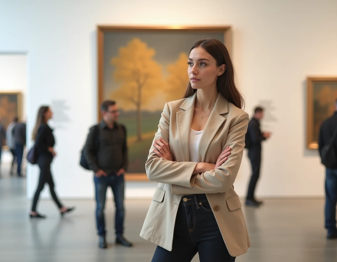 Femme admirant une exposition d'art contemporain dans un musée de Lyon en 2026