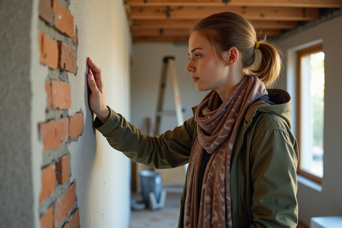 Femme vérifiant une isolation en mousse rigide