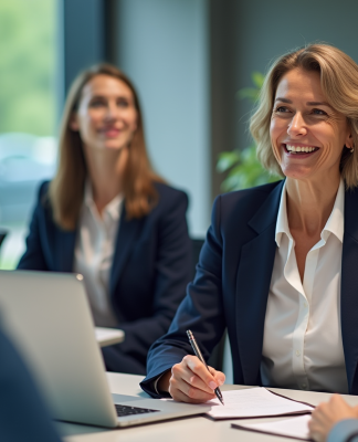 Femme souriante en formation interactive en entreprise
