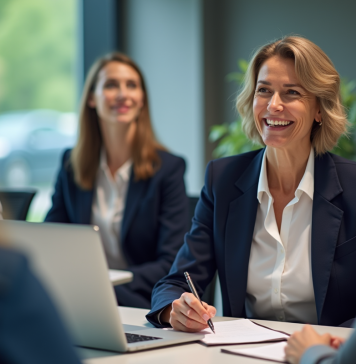 Optimiser son expérience client : l’importance de la formation continue pour les professionnels Femme souriante en formation interactive en entreprise