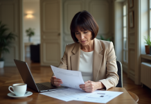 Femme française examinant documents de location immobilière