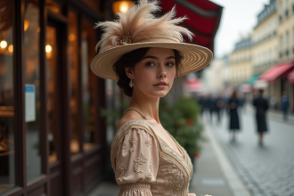 Femme élégante dans une rue parisienne en 1912