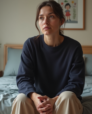 Femme pensant dans une chambre chaleureuse et décorée