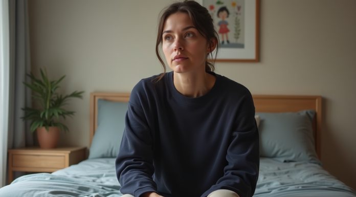 Femme pensant dans une chambre chaleureuse et décorée