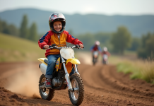 La moto-cross PW50 : les secrets de sa longévité et de sa popularité Garçon de 8 ans souriant sur une moto cross colorée