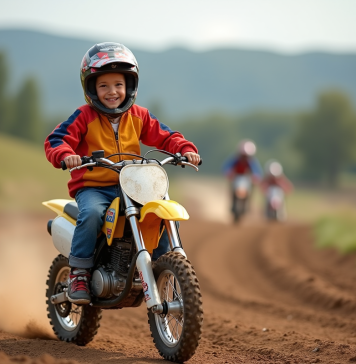 La moto-cross PW50 : les secrets de sa longévité et de sa popularité Garçon de 8 ans souriant sur une moto cross colorée