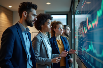 Groupe de professionnels en réunion dans un bureau moderne