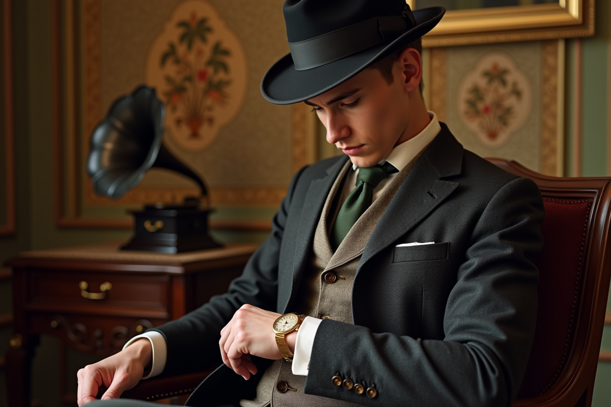 Jeune homme en costume dans un salon Edwardien