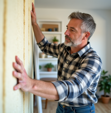 Meilleur isolant thermique pour mur intérieur : solutions efficaces à connaître Homme appliquant des panneaux d'isolation intérieure