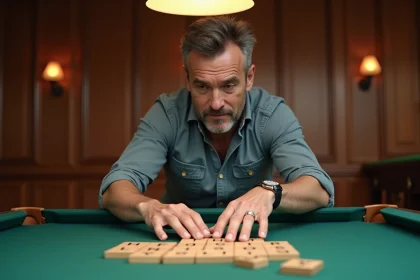 Homme d'&acirc;ge moyen arrangeant des lettres sur un billard