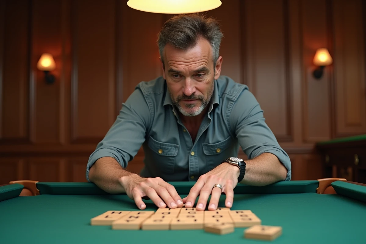 Homme d'âge moyen arrangeant des lettres sur un billard