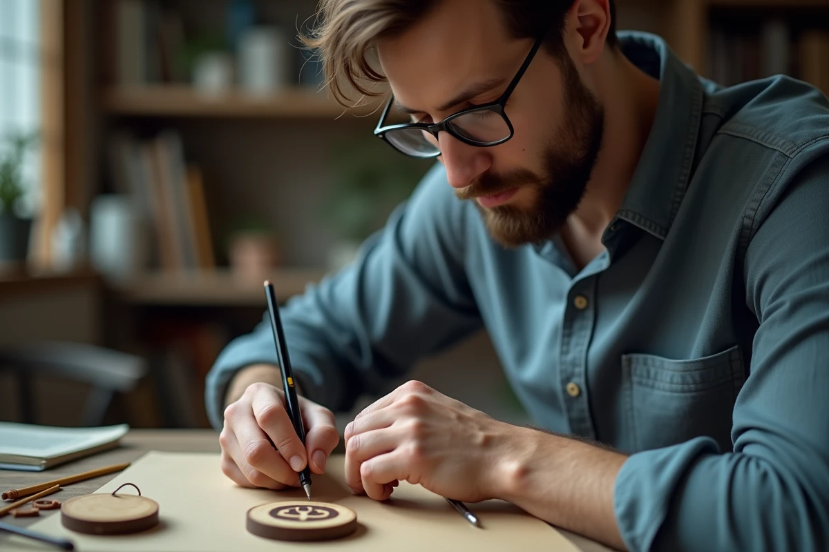 Homme peint le symbole Gaara sur un pendentif en bois