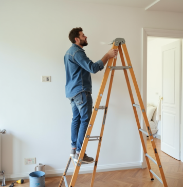 Déductibles des impôts : travaux de peinture, quelles règles fiscales en France ? Homme en workwear peignant un mur dans un appartement français