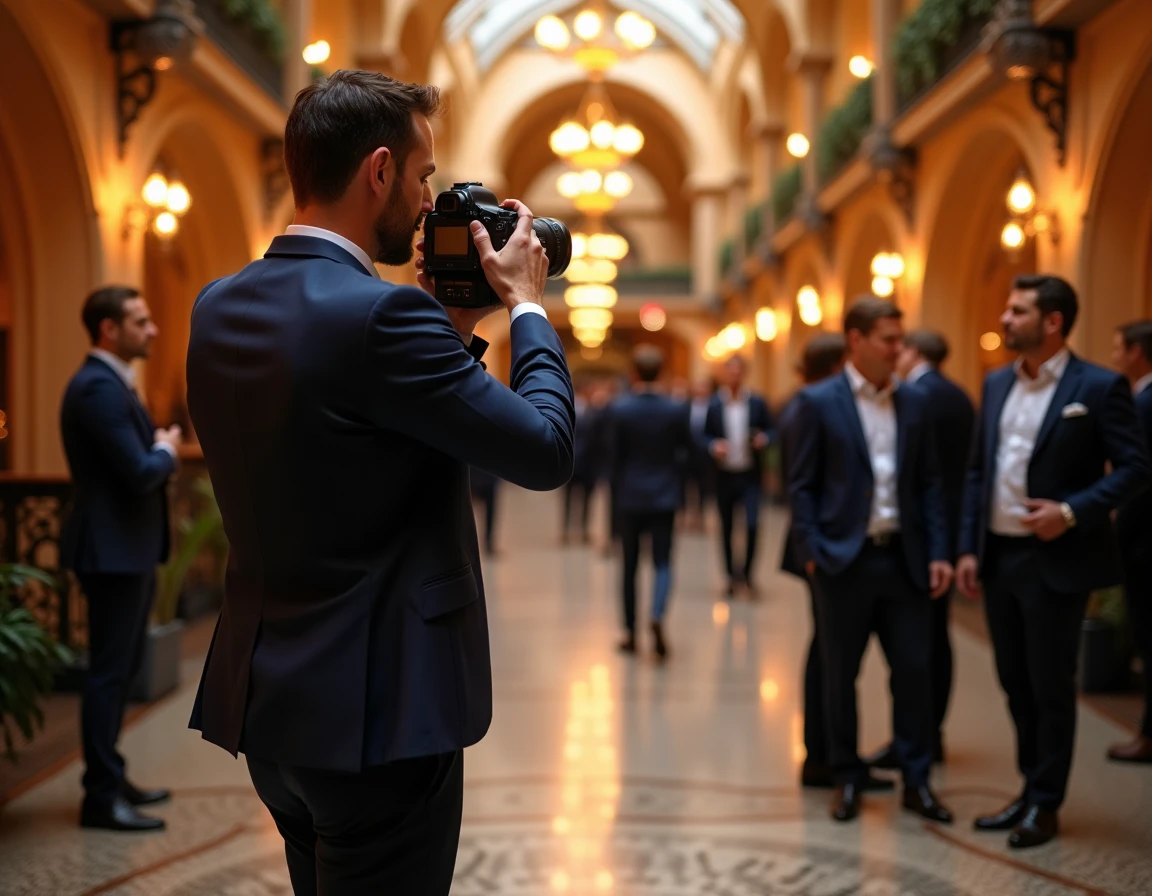 Photographe Image Evolution couvrant un événement d'entreprise dans une salle art nouveau à Nancy
