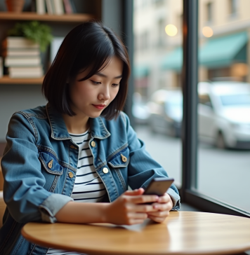 Meilleure application de traduction précise : quel choix faire ? Jeune femme avec smartphone dans un café pour traduction