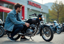 Prix Honda Dax 125 : les critères pour bien choisir votre modèle Jeune homme examine une moto Honda Dax 125 en extérieur