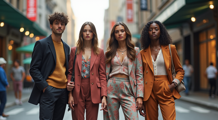 Groupe de jeunes adultes en mode 2025 dans la ville