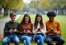 Groupe de jeunes adultes sur un banc dans un parc urbain