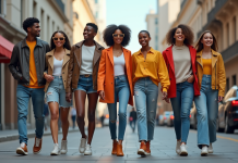 Groupe de jeunes adultes en mode dans une ville dynamique