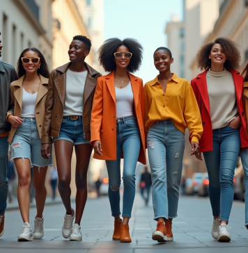 Groupe de jeunes adultes en mode dans une ville dynamique