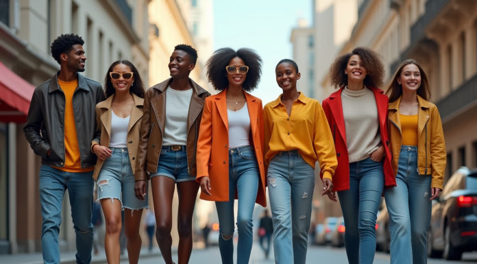 Groupe de jeunes adultes en mode dans une ville dynamique