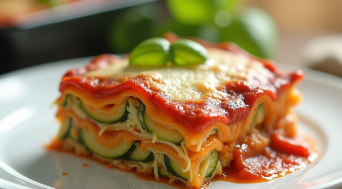 Tranche de lasagne de courgette fraîche en gros plan