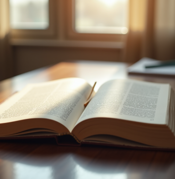 Livre juridique ouvert sur un bureau en bois brillant avec article 544