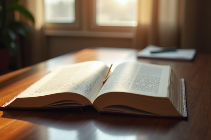 livre-legal-article-544 Livre juridique ouvert sur un bureau en bois brillant avec article 544
