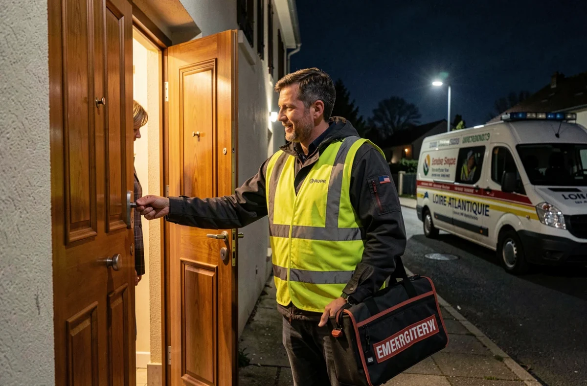 Serrurier Loire Atlantique Dépannage intervenant en urgence la nuit sur une porte forcée