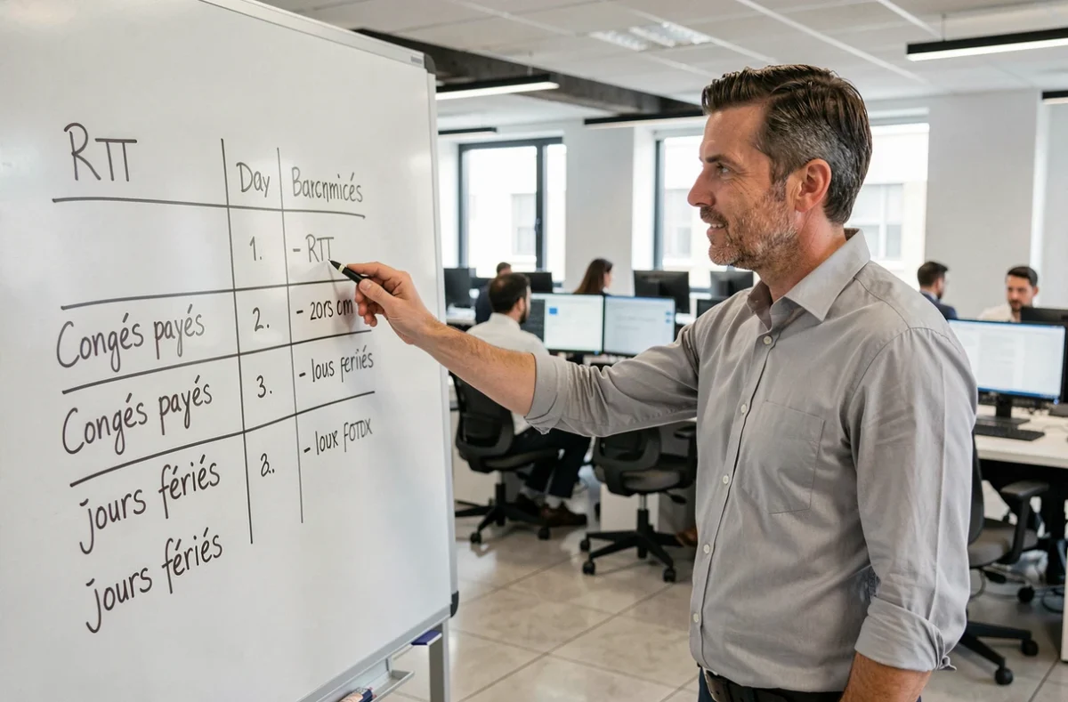 Manager RH expliquant les différences entre RTT, congés payés et jours fériés en entreprise