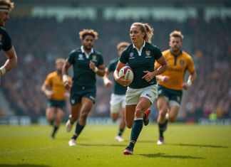 Match de rugby en cours avec joueurs en action