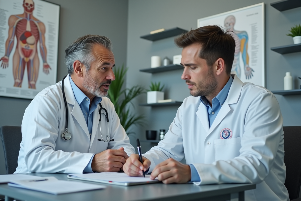 Medecin expliquant un diagnostic à un jeune homme