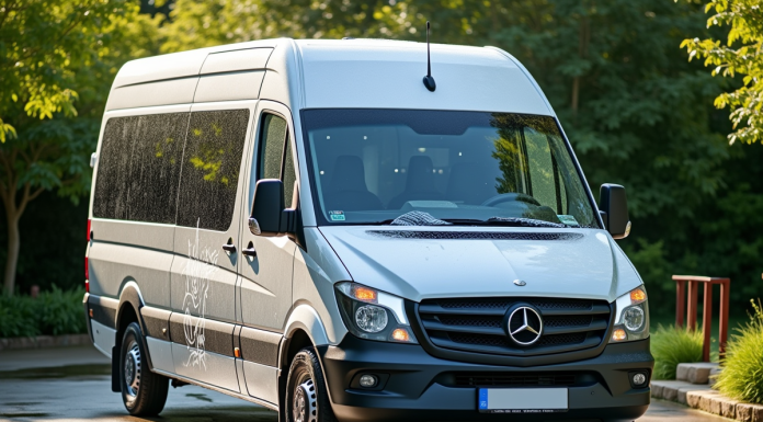 Minibus 15 places propre et brillant à l'extérieur