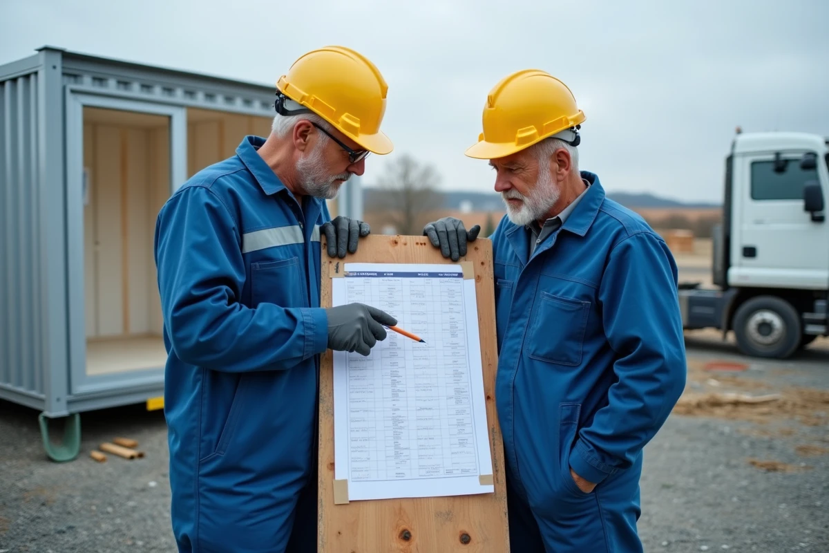Deux ouvriers BTP consultant un planning de chantier avec semaines paires et impaires pour l'organisation de l'intérim 2026