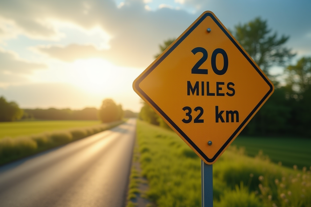 Panneau de signalisation avec distances en miles et km