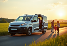 Voiture Peugeot Partner familiale en campagne en journée