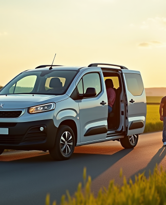 Voiture Peugeot Partner familiale en campagne en journée