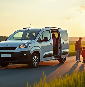 Voiture Peugeot Partner familiale en campagne en journée
