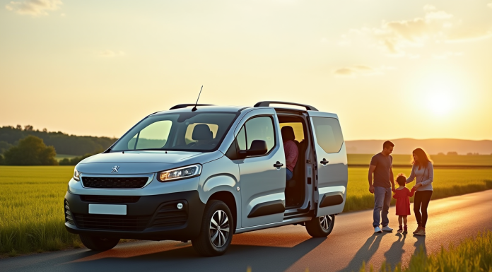 Voiture Peugeot Partner familiale en campagne en journée