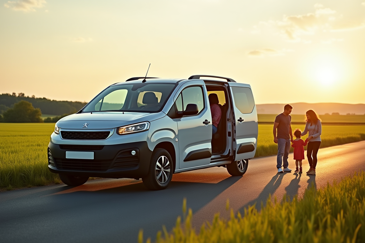 Voiture Peugeot Partner familiale en campagne en journée