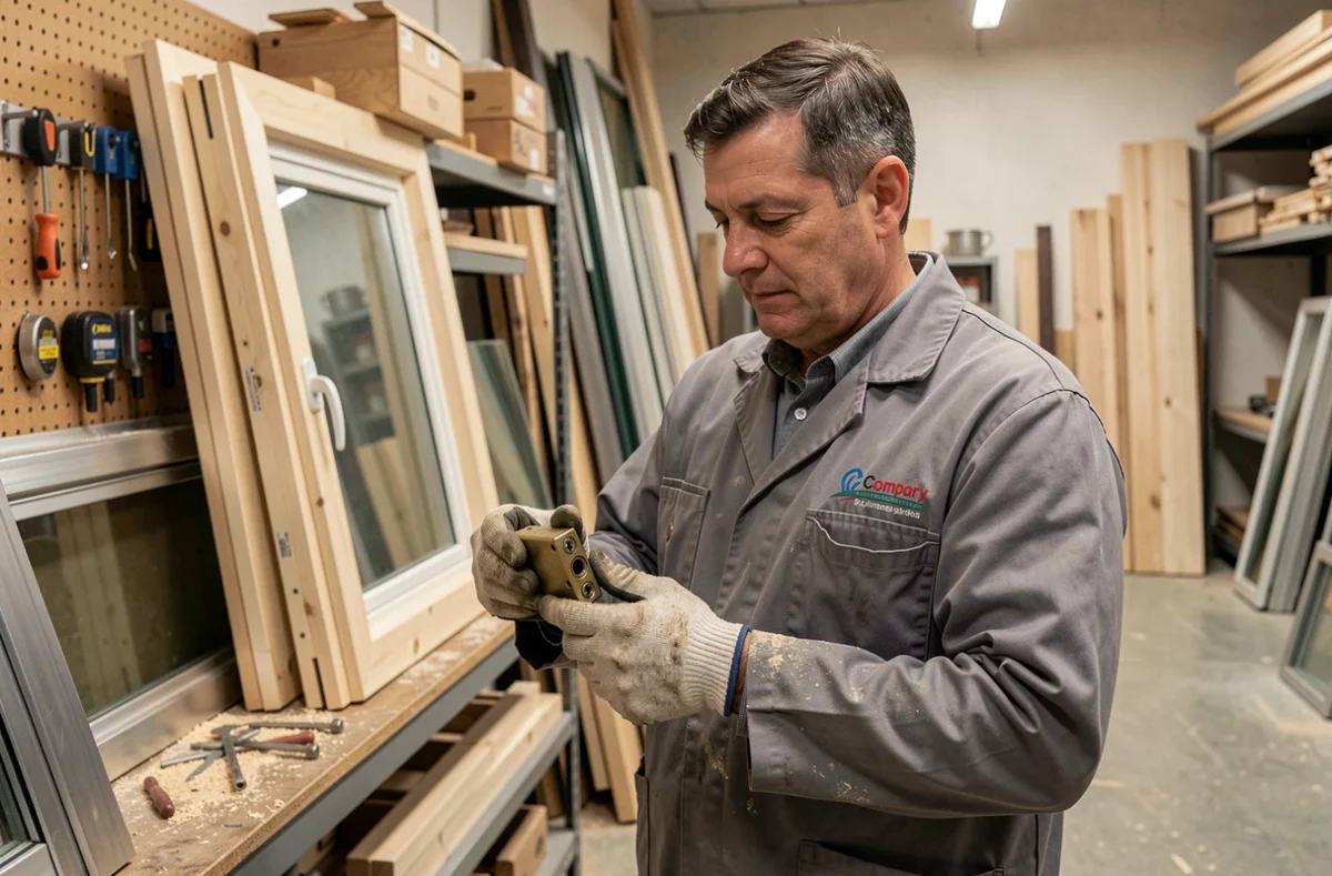 Artisan de la SARL MVS spécialisé en menuiserie, vitrerie et serrurerie dans son atelier