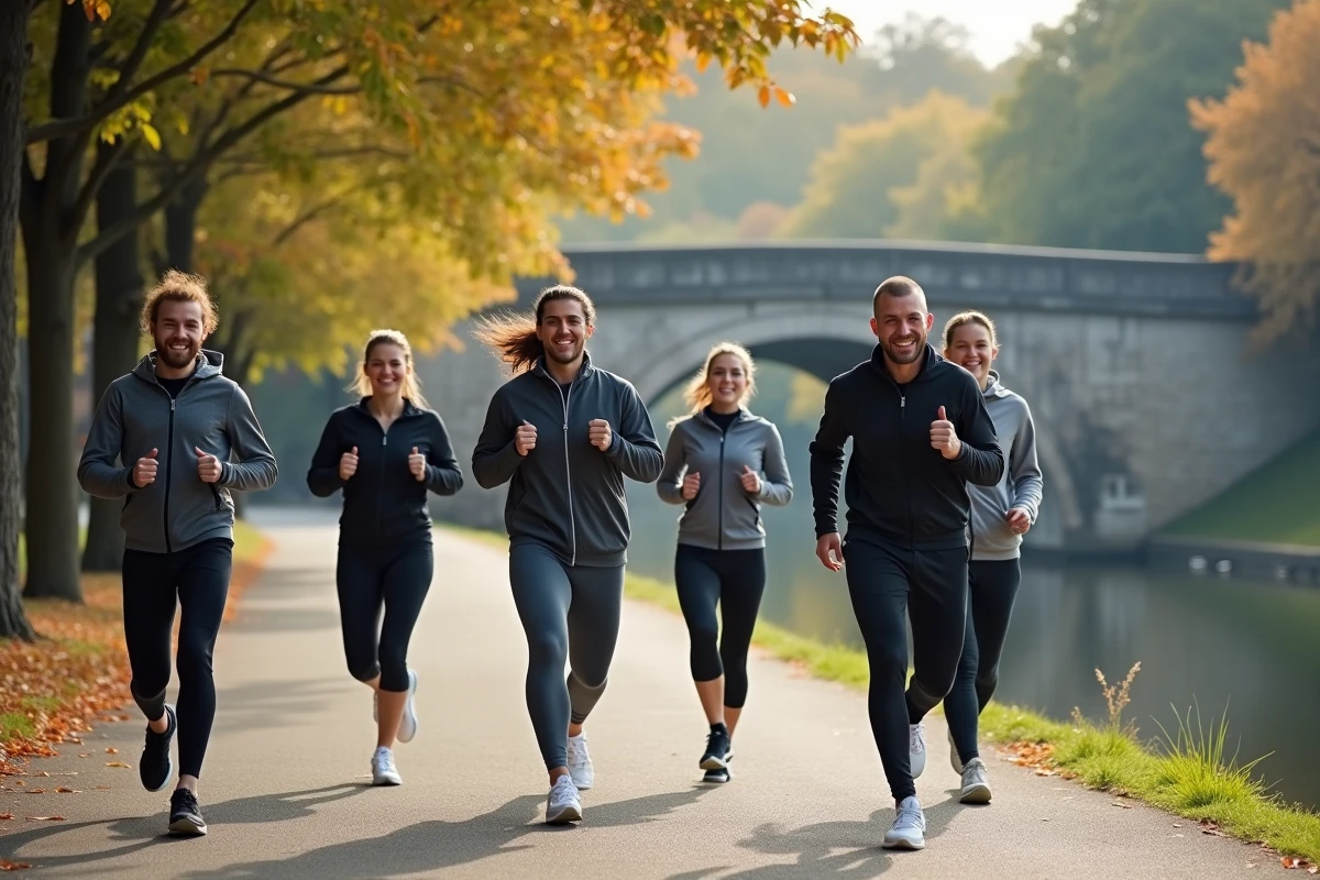 Groupe de personnes faisant du sport ensemble au bord de la rivière à Cholet pour rompre la routine