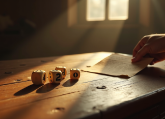 Histoire et origines du jeu de dés : les règles 421 dévoilées Table en bois ancien avec dés en ivoire et règle manuscrite